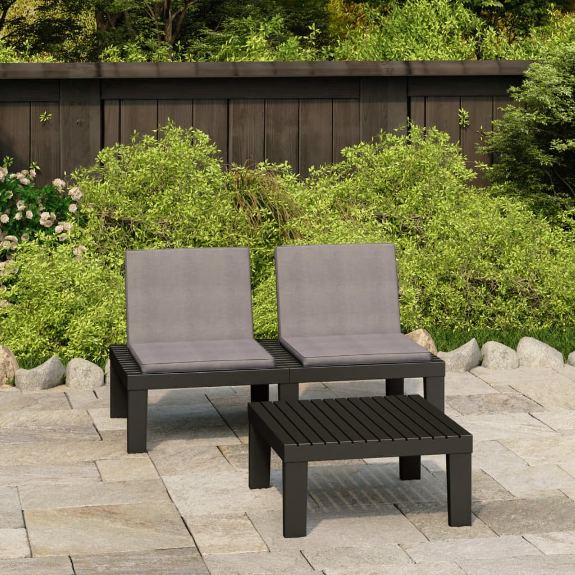 vidaXL 2 Piece Garden Lounge Set with Cushions Plastic Grey