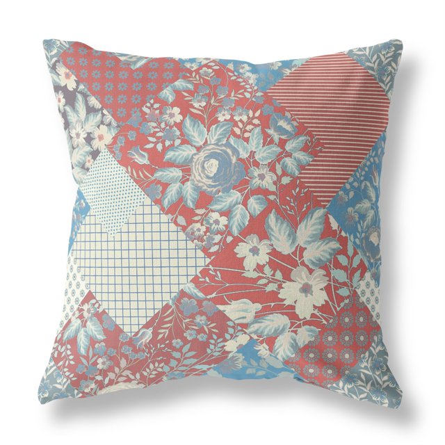 Amrita Sen Arizona Patchs Floraux Drapé Extérieur Intérieur Soufflé et Oreiller Fermé par Amrita Sen en Rouge Bleu