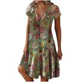thumbnail image 1 of jovati Robe d'Été pour Femmes Aguichant Mode Femmes Décontractée Aguichant à Col en V Imprimée Robe d'Été à Manches Courtes Robe d'Été pour Femmes avec Manches Robe d'Été avec Manches pour Femmes, 1 of 2