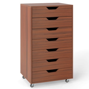 Costway 7-Drawer Chest Mobile File Cabinet Vertical Filing Organizer with Lockable Wheels Walnut