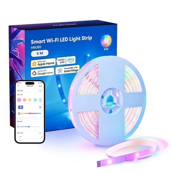 meross Smart LED Strip Lights Works with Apple HomeKit 16.4ft WiFi RGB Strip Compatible with Siri Alexa&Google and SmartThings App Control Color Changing Led Strips for Bedroom TV