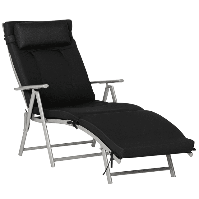 Outsunny Chaise Longue d'Extérieur avec Design Pliant Noire