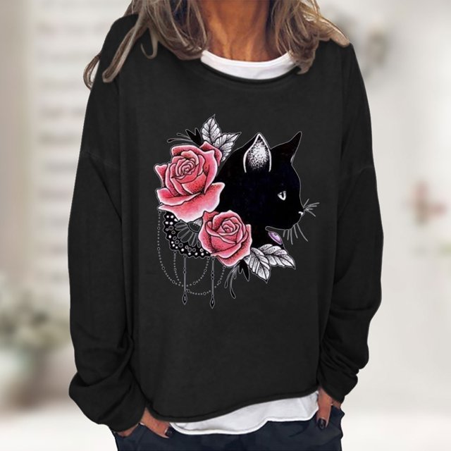 Nouveaux Hauts pour Femmes 2023 Mode Printemps Automne Imprimé Manches Longues Col Rond Tee-Shirt Décontracté Grande Taille Chemise à Manches Longues pour Femmes