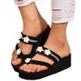 thumbnail image 1 of Flower Rhinestones Flip Flops for Women Vacation Sparkly Platform Slippers Boho Beach Slip on Dress Sandals, 1 of 6