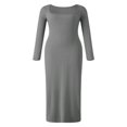 thumbnail image 1 of Women Long Bodycon Dress Solid Color Knitted Ribbed Square Neck Long Sleeve Dress Spring Fall Party Club Skinny Dress, 1 of 9