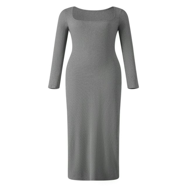 Women Long Bodycon Dress Solid Color Knitted Ribbed Square Neck Long Sleeve Dress Spring Fall Party Club Skinny Dress