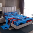 thumbnail image 1 of YST Boys Train Queen Bed Sheets Set Cartoon Car Toddler Bedding Set, Traffic Transportation Track Sheet Set For Kids Teens Red Blue Steam Engine Railway Decor Sheets, 1 of 5
