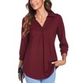 thumbnail image 4 of LUXUR Haut Femme Ample Tunique Chandail Manches 3/4 Chemise Col en V Blouse Rouge Vin TG, 4 of 7