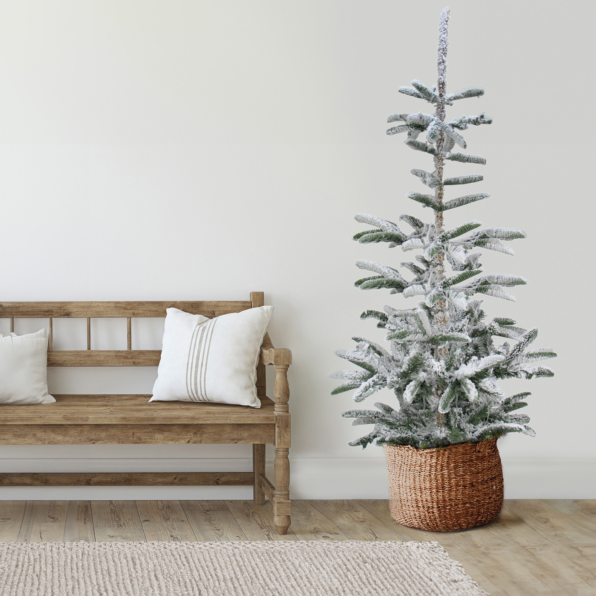 Northlight Real Touch™️ Slim Flocked Nordmann Fir Artificial Christmas Tree - Unlit - 7.5'