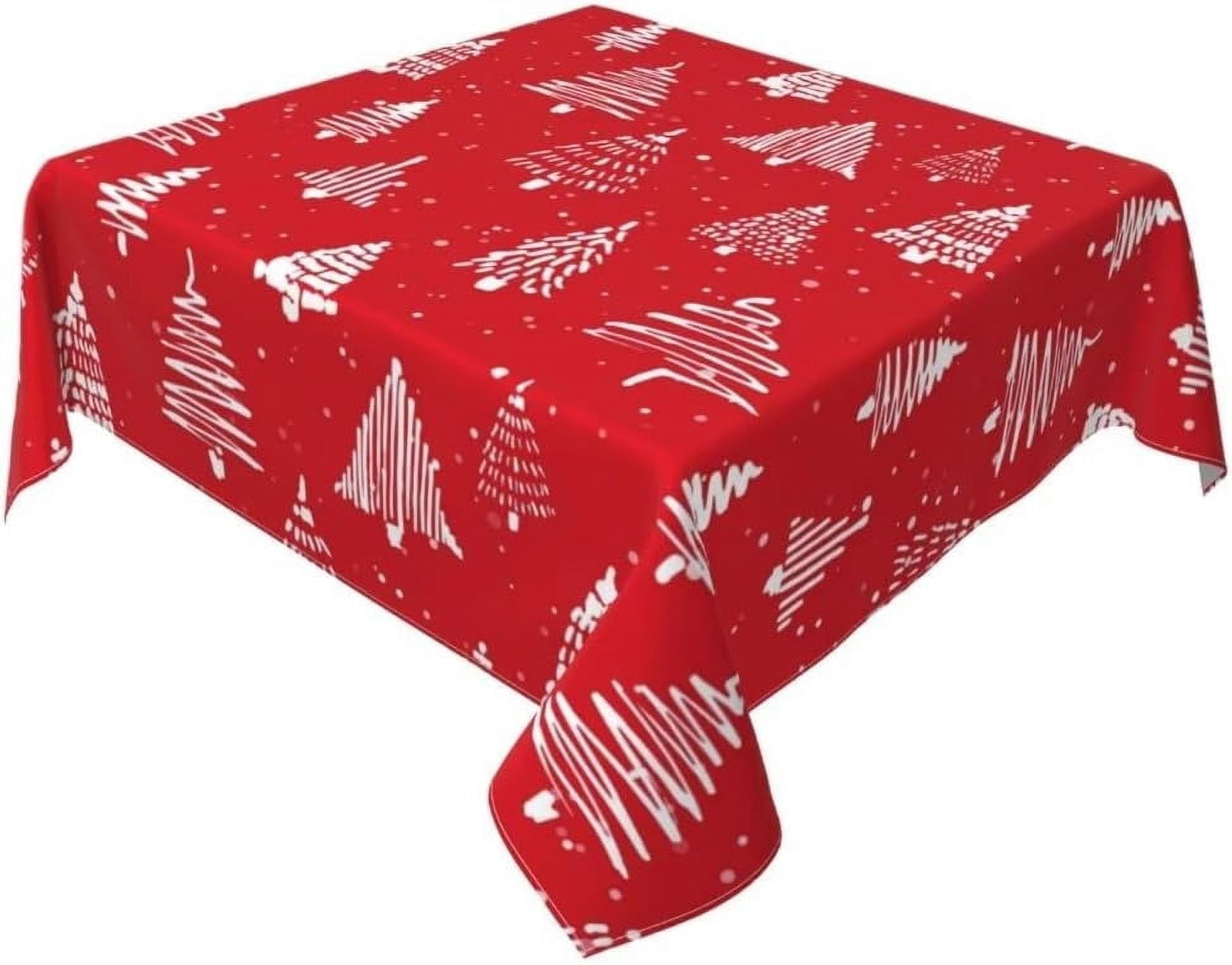 Merry Christmas Tablecloth 60 x 60 Inch Square, Red Christmas Tree Table Cloth, Winter Xmas Tablecloths Polyester Washable Fabric Farmhouse Decorative for Holiday Home Kitchen Dining Party