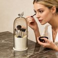 thumbnail image 4 of TIELUTT Rotating Toothbrush Holder 3 Slots Toothbrush Holder with Cover Makeup Brush Organizer for Bathroom Telescoping Storage Rack Retractable Drying Rack Flip Fold Mat Rolling Storage Rack, 4 of 8
