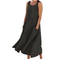 thumbnail image 2 of Jsaierl Robes d'Été pour Femmes 2024 Décontractées Boho Robe Soleil Col Rond Sans Manches Plage Vacances Robes Maxi avec Poches, 2 of 5
