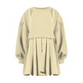 thumbnail image 4 of Womens Oversized Sweatshirt Dress Long Flowy Patchwork Pullover Tops Cute Drop Shoulder Sweatshirts Fall Long Sleeve Mini Dress Teen Girls Crewneck Solid Tunic Pleated Loose Clothing Beig, 4 of 5