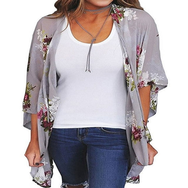 Cardigan Kimono Vintage à Châle Ample à Fleurs pour Femmes