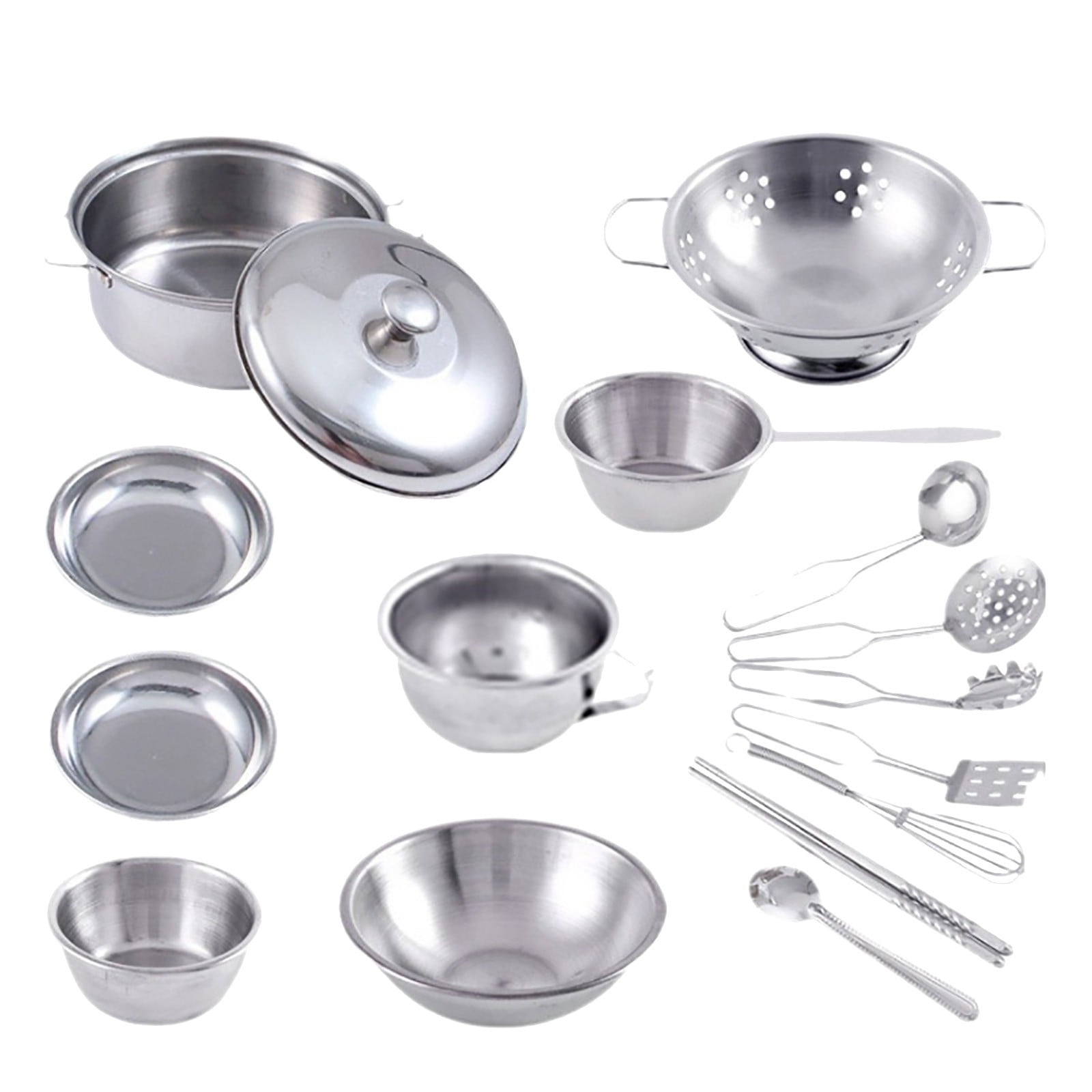 SIYTUAU 16Pcs Kids Stainless Steel Kitchen Play Set Cookware Cooking Utensils Pots Pans Pretend Play Toy Gift Silver Stainless Steel Material Standard Size