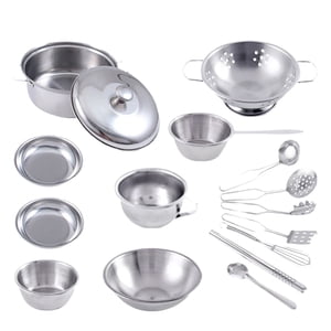 SIYTUAU 16Pcs Enfants en acier inoxydable Kitchen Play Set Cookware Ustensiles de cuisine Pots Pans Pretend Play Toy Cadeau Argent Acier inoxydable Matériau Taille standard