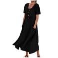 thumbnail image 1 of Meichang Robes Évasées pour Femmes 2024 Décontractées en Coton et Lin Robes Unies à Manches Courtes Col Rond Boutonnées Robes Surdimensionnées Coupe Ample Fluide Robe Midi avec Poches Noir P, 1 of 4