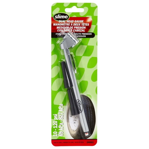 Manomètre pour pneu à double tête avec rallonges de valve de Slime