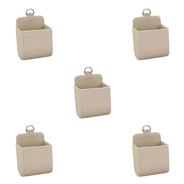 Transemion Auto Air Vent Organizer Box Organizer Box PU Leather Car Mobile Phone Keys Storage Bag Automotive Hanging Beige 5Set