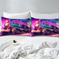 thumbnail image 4 of Erosebridal Train Print Queen Sheet Sets, Steam Engine Bedding, Hot Pink,, 4 Pieces, 4 of 6