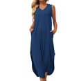 thumbnail image 2 of Lenago Robes de Mariée Grande Taille pour Mariée Aguichant Mode pour Femmes Sans Manches Uni Col en V Poches Gilet Robe Longue Robes d'Été de Plage en Liquidation, 2 of 7