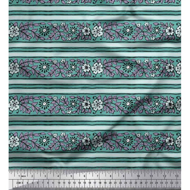 Soimoi Polyester Crepe Fabric Leaves & Floral Block Print Sewing Fabric Yard 42 Inch Wide