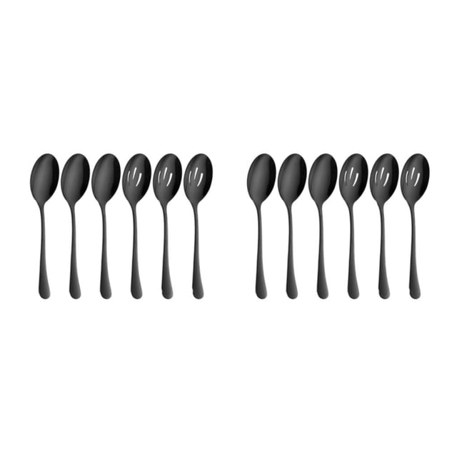 Wweixi 6pieces Lightweight And Portable Stainless Steel Set For Easy Dining On Go Stainless Steel Spoons Easy To Clean black 2Set