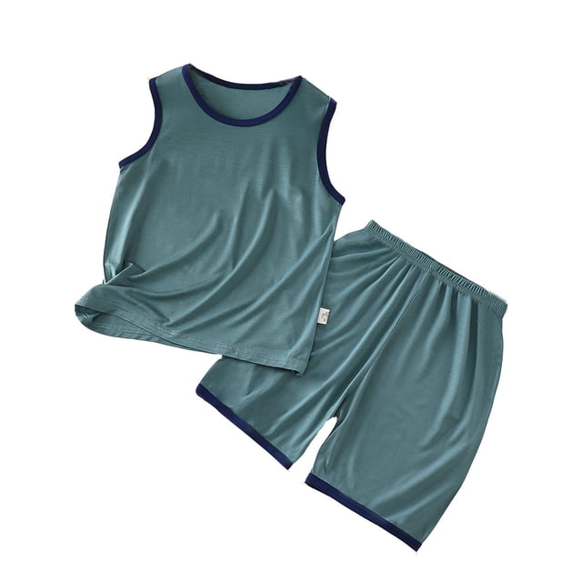 TIWEKE Pyjama pour Garçons, Pyjama Mince Sans Manches, Col Rond, Tenue d'Intérieur pour Enfants, Pyjama pour Fillette, Taille 8-9 Ans