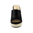 thumbnail image 2 of BLISSFUL STEP Chaussures pour Femmes Talon Compensé Bout Ouvert Espadrilles Mules à Plateforme Noir 7, 2 of 8