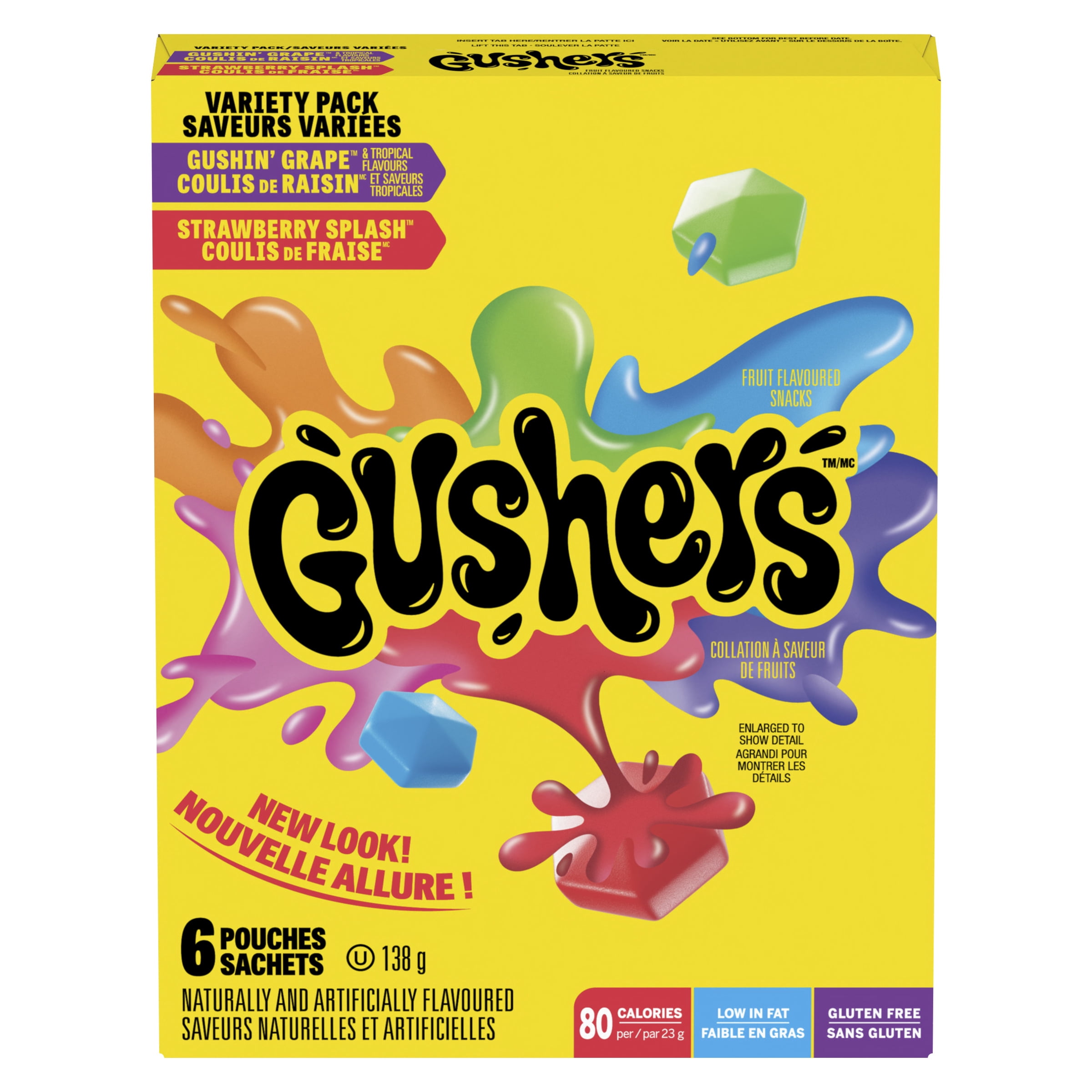 Gushers Collations aux Fruits, Assortiment, Sans Gluten, Collations pour Enfants, 6 Sachets