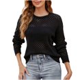 thumbnail image 1 of IROINNID Offre Pull-Over Chemise Long Sleeve pour les Femmes Confortable Tricoté Rayure Évider Col Rond Tops, Noir, 1 of 7