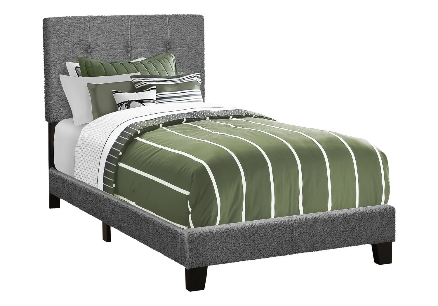Monarch Specialties Bed, Twin Size, Upholstered, Bedroom, Frame Only, Youth, Teen, Juvenile, Dark Grey Boucle, Transitional