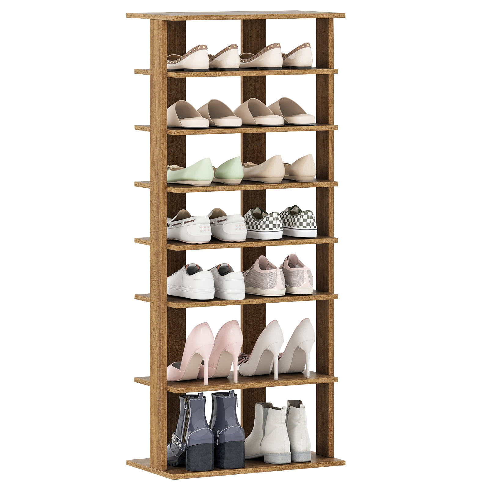 Gymax 7-Tier Double Rows Shoe Rack Vertical Wooden Shoe Storage Organizer Patented
