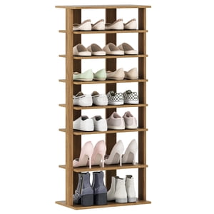 Gymax 7-Tier Double rangées de chaussures rack vertical de stockage de chaussures en bois breveté