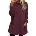 thumbnail image 1 of LUXUR Women Fuzzy Fleece T Shirt Loose Work Tops Brick Red S, 1 of 2