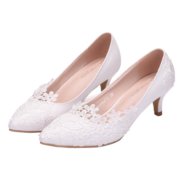 EeaseCA 1 Pair Pointy Lace High-heeled Shoes Sexy Bride Wedding High Heels (White)
