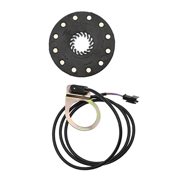 Capteur d'Assistance au Pédalage Électrique Universel pour Accessoires de Modification avec 8 Aimants, Incluant un Disque Circulaire Noir et un Faisceau de Câblage Intégré. Conçu pour Vélos Électriques avec Système PAS pour Ajuster l'Intensité de Conduite en Fonction de la direction du Vent, de la Pente et de la Vitesse. Compact, Diamètre de 6,5 cm, et Facile à Installer.