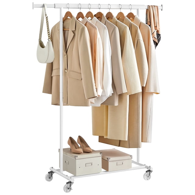 SONGMICS Portant à Vêtements avec Roulettes, Portant à Vêtements Robuste, Capacité de Charge de 220 lb, Blanc