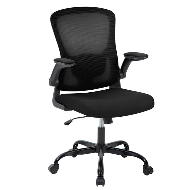 Ergonomic Mesh Office Chair – Adjustable Lumbar Support, Turn over-Up Arms, High Back Swivel Desk Chair, Comfortable Rolling Executive Task Chair for Home Office or Study – Black Frame Black Net