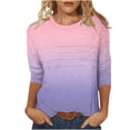 thumbnail image 1 of Olyvenn T-Shirts pour Femmes à Manches 3/4 Été 2025, Imprimé Dégradé, Col Rond, Décontracté, Basique, Coupe Tunique, Blouse, Rose, G, 1 of 6