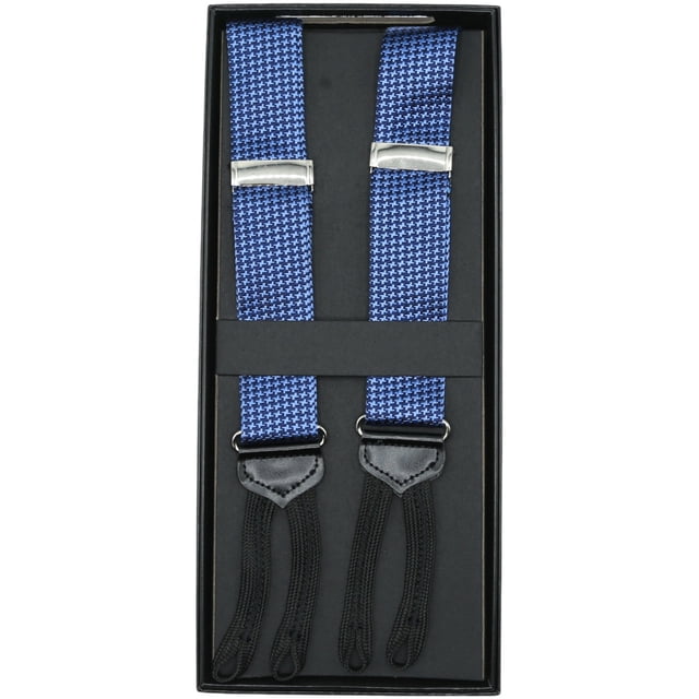 Dion Men's Carolina Blue / Navy Button-On Houndstooth Suspenders Suspender - One Size