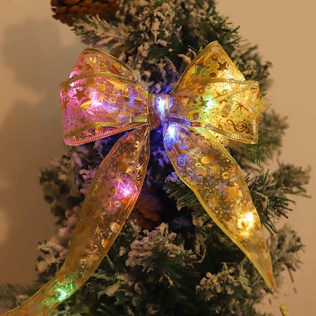 RKSTN Fall Decorations for Home Christmas Decoration LED Ribbon Lights Christmas Tree Ornaments DIY Lace Bow String Lights Decoration Decorations