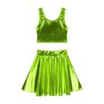 thumbnail image 4 of YONGHS Women's Alien Set Cheer Leader Outfit Metallic Crop Tank Top with Ruffle Skirt Hair Hoop Fluorescent Green XL, 4 of 7