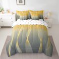 thumbnail image 2 of Gradient Gradient Yellow To Grey Bed in a Bag King Size Comforter Set 7 Pieces,Silver Foil Print Wave Striped Bedding Sets Abstract Ombre Art Sheet Set with Comforter, 2 of 5
