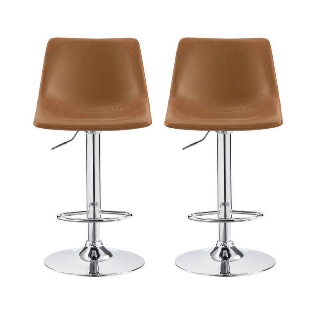 Tabouret Réglable en Cuir PU Boomer en Noir, Base Chromée Brillante, Tabouret Pivotant Réglable pour la Cuisine, Tabouret d'île Ensemble 2