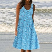 drppepioner Women Plus Size Clearance Women'S Summer Print Dress Short Sleeve Crew-Neck Loose Dress Beach Dress Sun Dress Ruffled Flowy Midi Dress