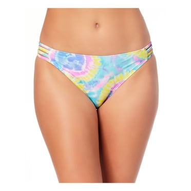 CALIFORNIA WAVES Women's Purple Tie Dye Stretch Lined Strappy Moderate Coverage Hipster Swimsuit Bottom S