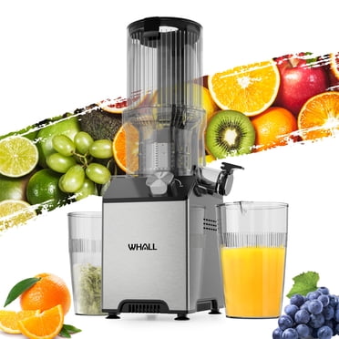 WHALL Extracteur de Jus à Froid à Mastication Lente : Goulotte d'Alimentation Extra Grand de 4 Pouces, Fonction Inverse, pour Ingrédients Mous et Durs 180 W