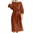 thumbnail image 2 of Robes d'Été Grande Taille pour Femmes 2024 Col Rond Ample Manches Courtes Uni Mi-Mollet Robe Longue Économisez jusqu'à 65 % de Rabais!, 2 of 8