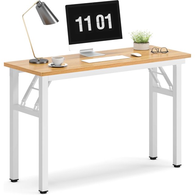 Folding Computer Desk Foldable Work Desk Table Writing Desk Folding Home Office Desk No to Assemble Teak&